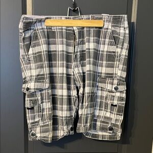 Men's Plaid Cargo Shorts - Black and Gray